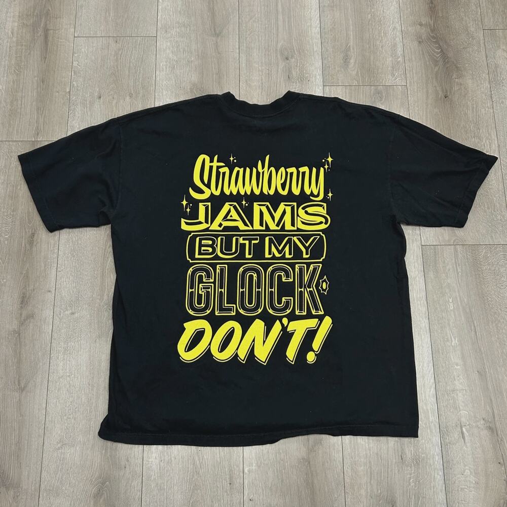 Strawberry Jams But My Glock Don't Black Yellow Tee T Shirt size XXL 2XL SF